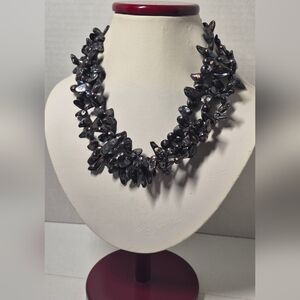Black Freshwater Pearl Cluster Necklace Statement Iridescent Torsade Boho